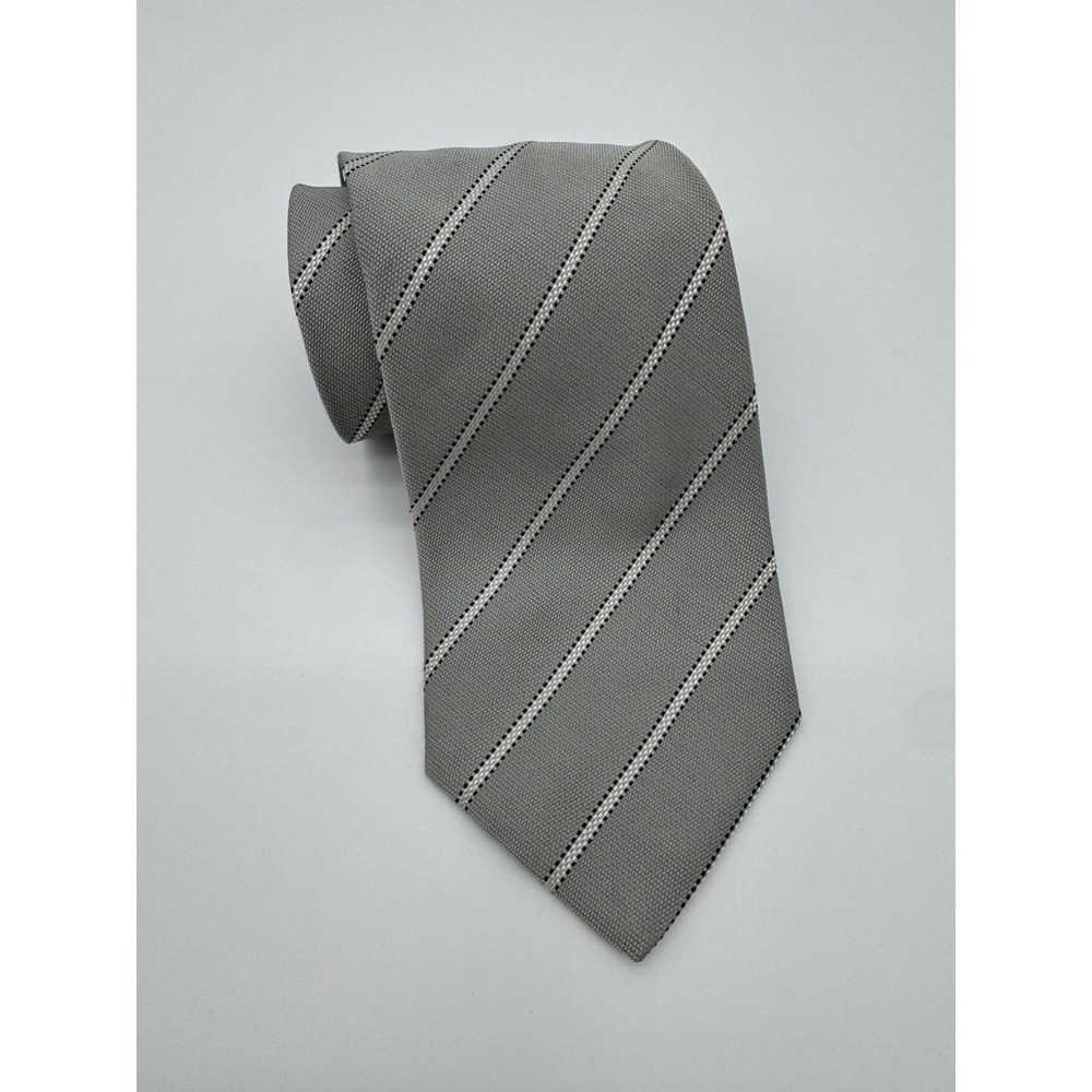 Corneliani Gray Silk Tie Diagonal Stripe Italy Luxury Necktie Classic